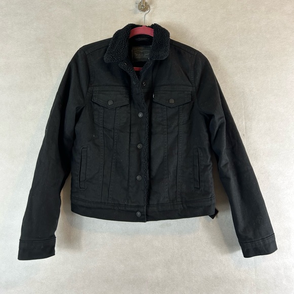 Levi’s black original Sherpa trucker denim Jean Jacket gently used size Small - Picture 3 of 7